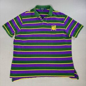 Ralph Lauren Polo Mens 2XL XXL Rugby Shirt Monogram Crest Custom Fit Green Strip